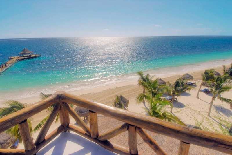 Overhead view of the beach and Caribbean